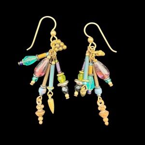 Vintage Boho Colorful Gold-Tone Tassel Drop Earrings with Multicolor Beads